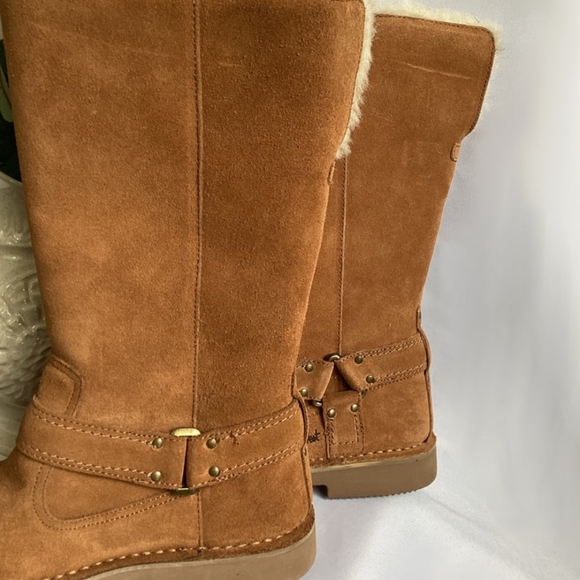 NEW FarWest Sabina tan camel suede shearling Calf height winter boots 9 - Picture 9 of 9